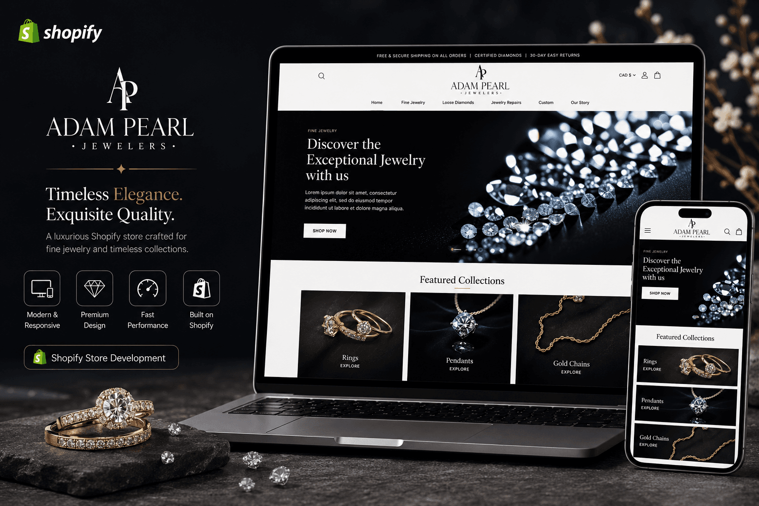 Adam Pearl Jewelers: Luxury Shopify E-commerce Store